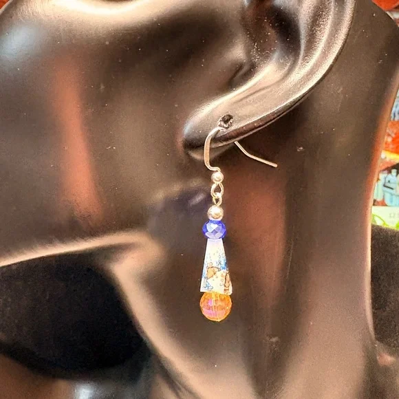 Blue and Gold Teardrop Earrings - Picture 3 of 5